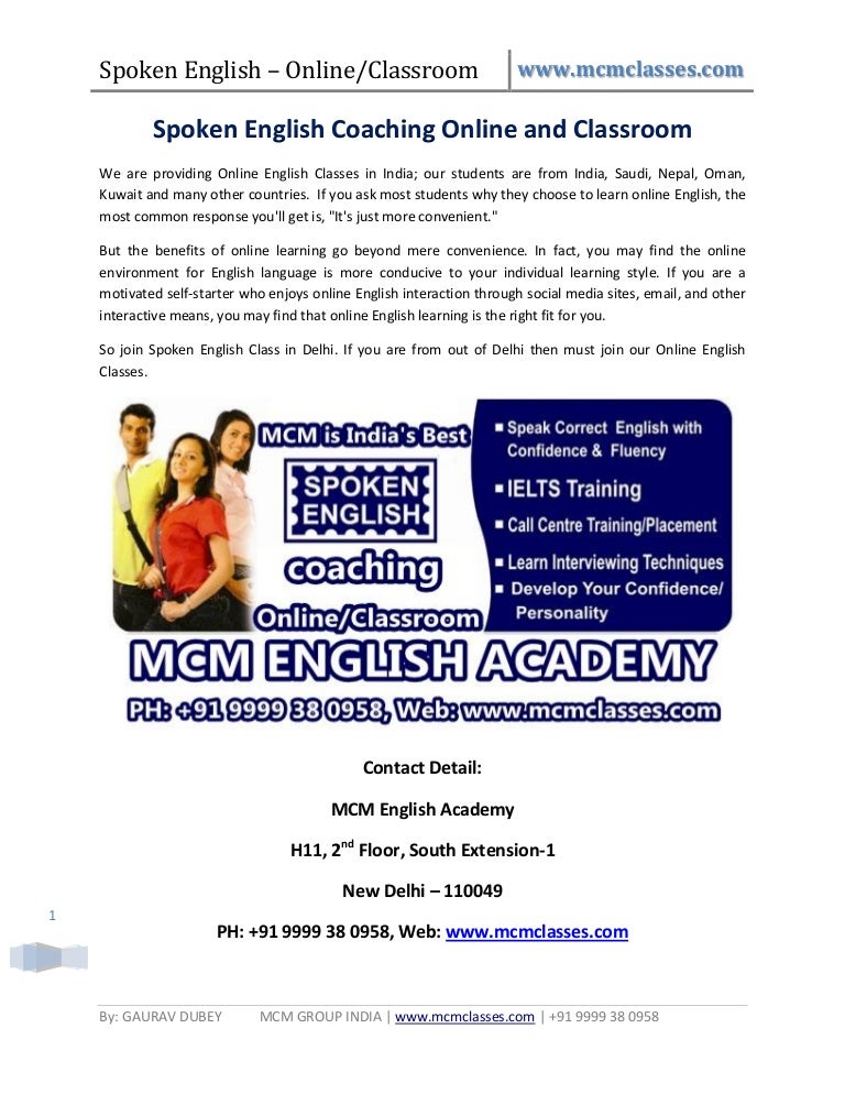 Spoken english coaching online and classroom, English class in Delhi