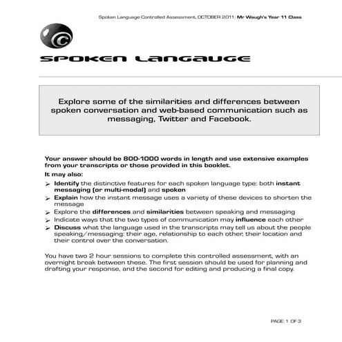 Spoken language task and transcripts | PDF