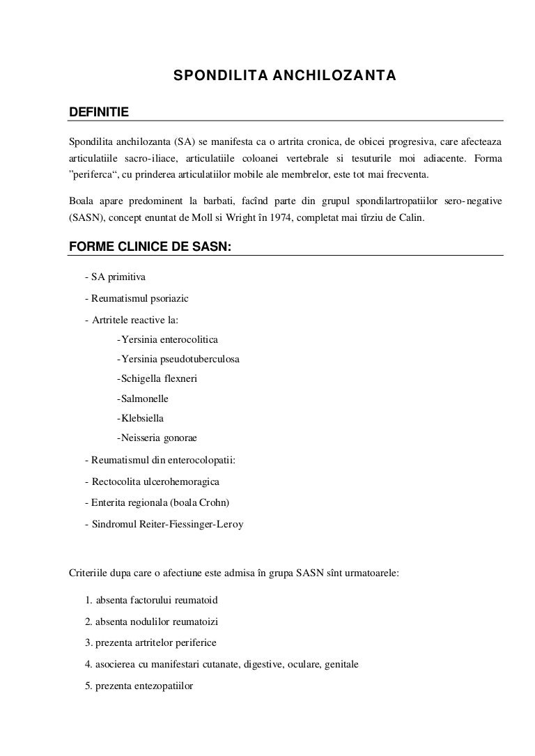 Recomandari pentru pacientii cu spondilita ankilozanta