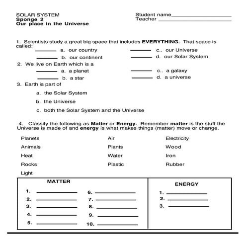 Third Grade Planets Worksheet Lab