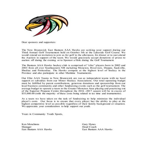 Sponsorship: Golf Tournament and Auction