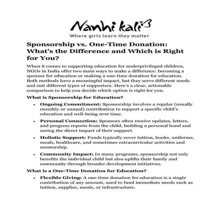 Sponsorship vs. One-Time Donation What's the Difference and Which is Right fo...