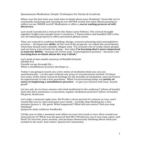 Spontaneous meditation