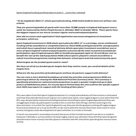 Sport england funding and how does it work