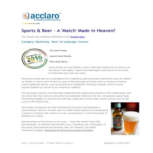 Sports & Beer a Match Made in Heaven