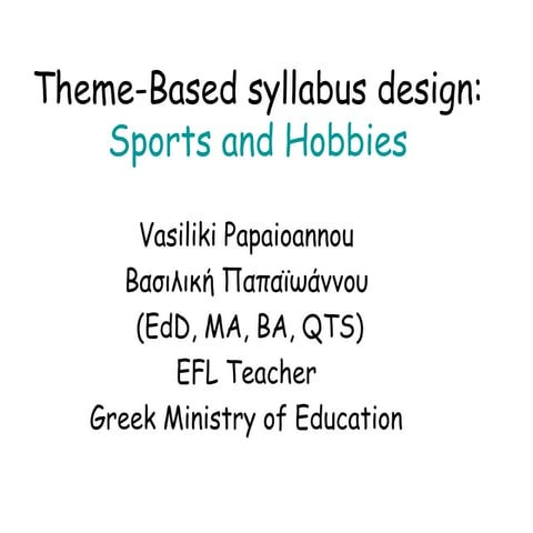 Sports and hobbies: Activities and tasks for high school EFL teachers