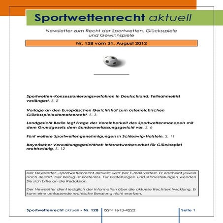 Sportwettenrecht aktuell Nr. 128