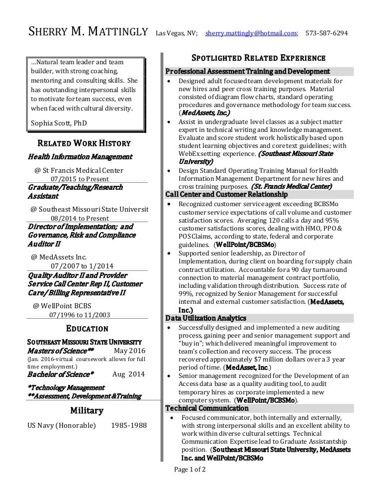 Sherry Mattingly Spotlight Resume