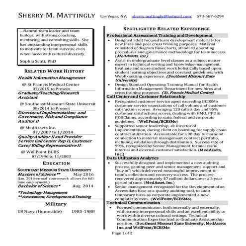 Sherry Mattingly Spotlight Resume
