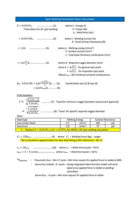 Spot welding parameter | PDF