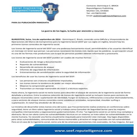Press release social engineering engagement framework seef social engineering...