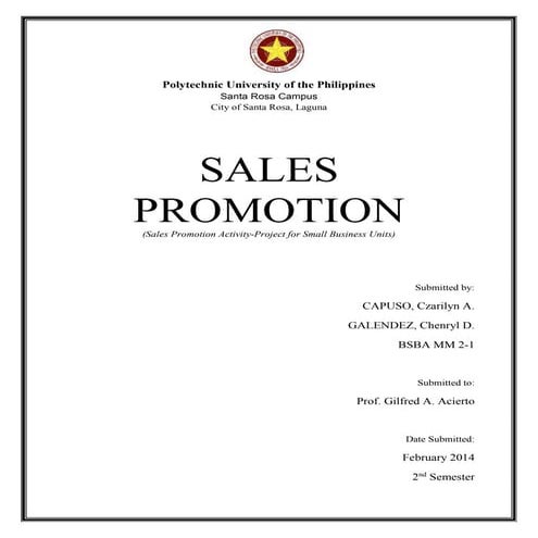 Sales Promotion Proposal for SBU