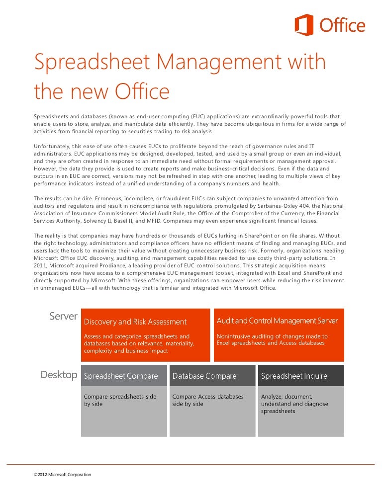 Spreadsheet Management with the new Microsoft Office