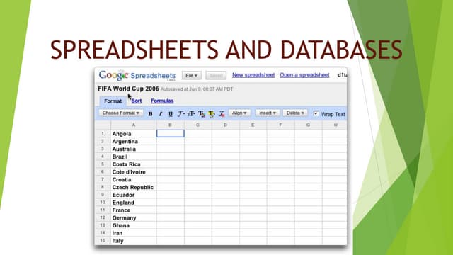 Spreadsheets and databases