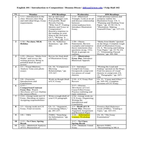 Spring 2010 MW Schedule