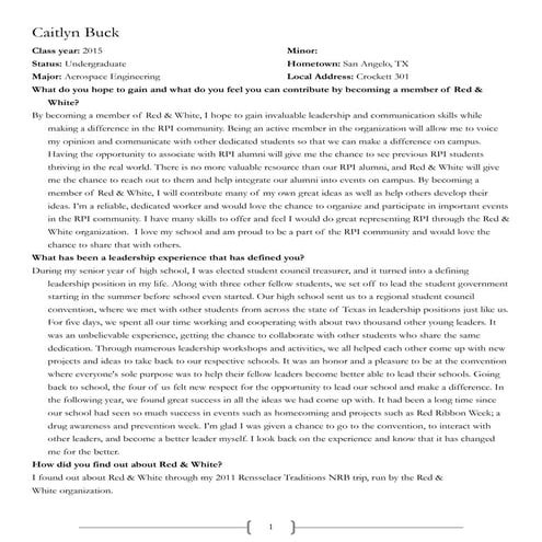 Red & White Student Organization - Sample Applications