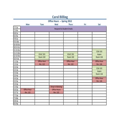 Carol Billing Office Hours SP12