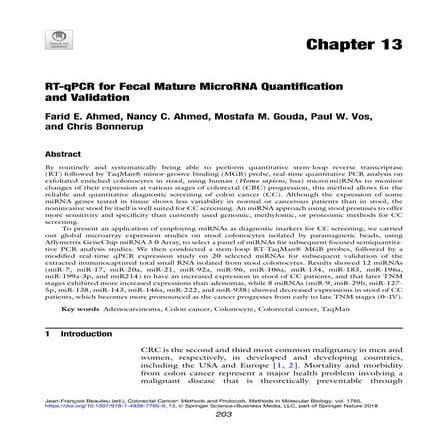 RT-qPCR for Fecal Mature MicroRNA Quantification and Validation