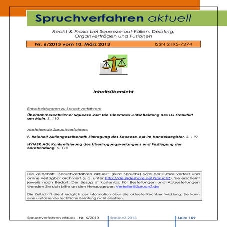Spruchverfahren aktuell (SpruchZ) Nr. 6/2013