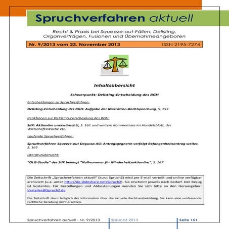 Spruchverfahren aktuell (SpruchZ) Nr. 9/2013