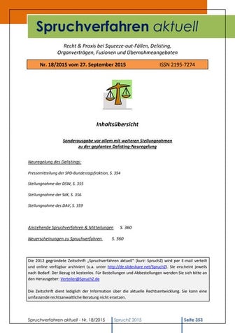 Spruchverfahren aktuell (SpruchZ) Nr. 18/2015