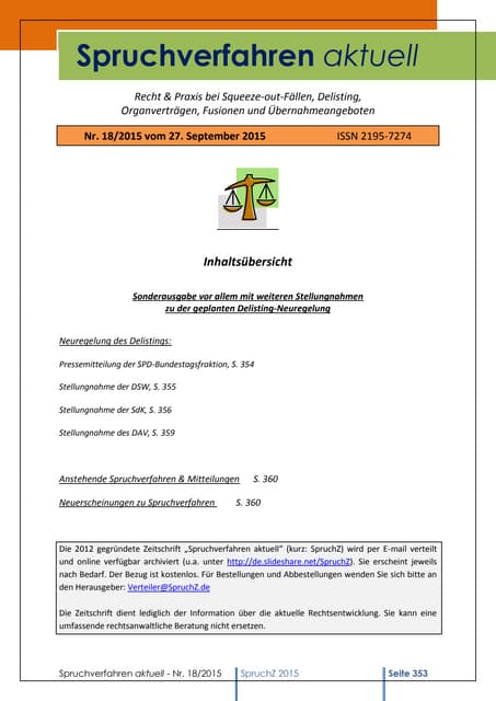 Spruchverfahren aktuell (SpruchZ) Nr. 18/2015