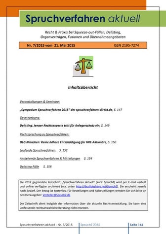 Spruchverfahren aktuell (SpruchZ) Nr. 7/2015