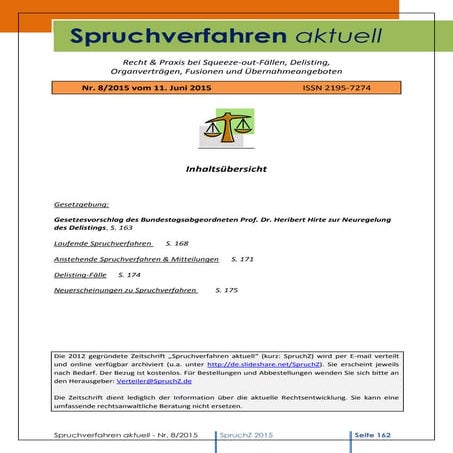 Spruchverfahren aktuell (SpruchZ) Nr. 8/2015 PDF