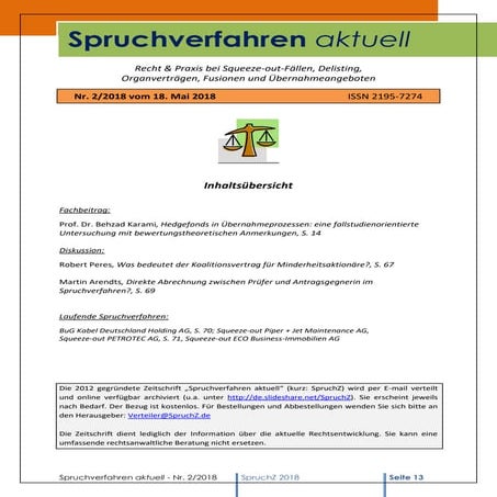Spruchverfahren aktuell (SpruchZ) Nr. 2/2018