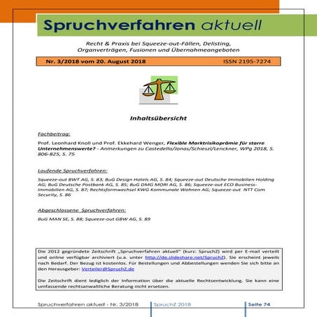 Spruchverfahren aktuell (SpruchZ) Nr. 3/2018