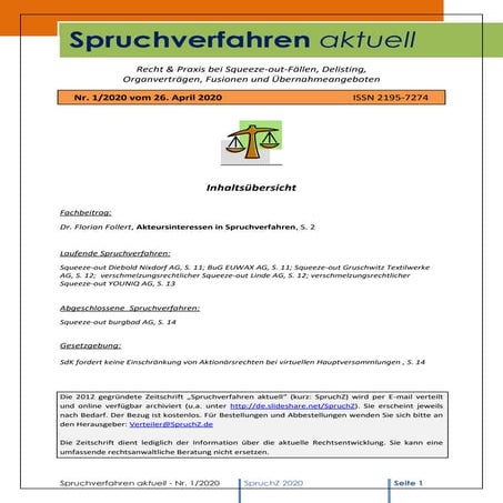 Spruchverfahren aktuell (SpruchZ) Nr. 1/2020