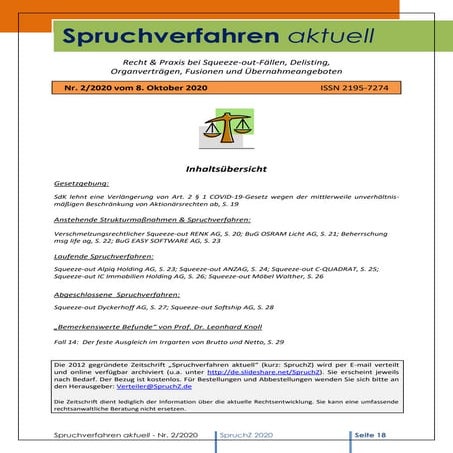 SpruchZ Spruchverfahren aktuell Nr. 2/2020