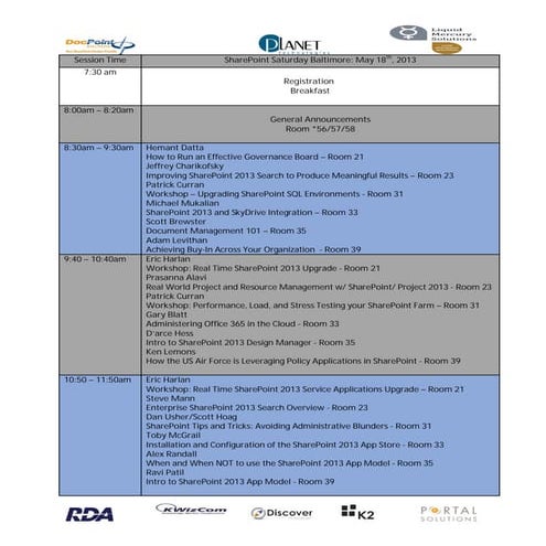 SPSBMORE Session Schedule