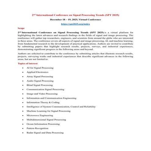 2nd International Conference on Signal Processing Trends (SPT 2025)