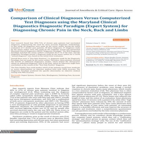 Comparisonof Clinical Diagnoses versus Computerized Test Diagnoses Using the ...