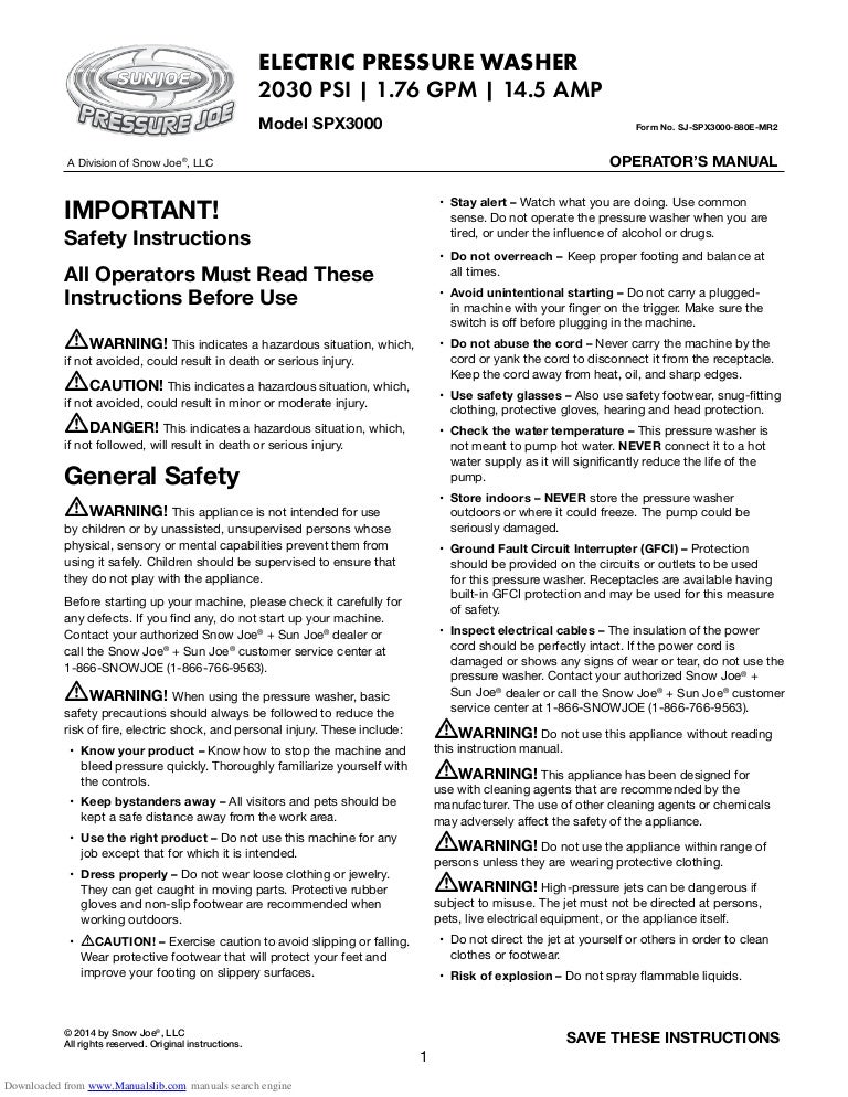 Sun Joe Spx3000 Manual