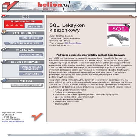 SQL. Leksykon kieszonkowy