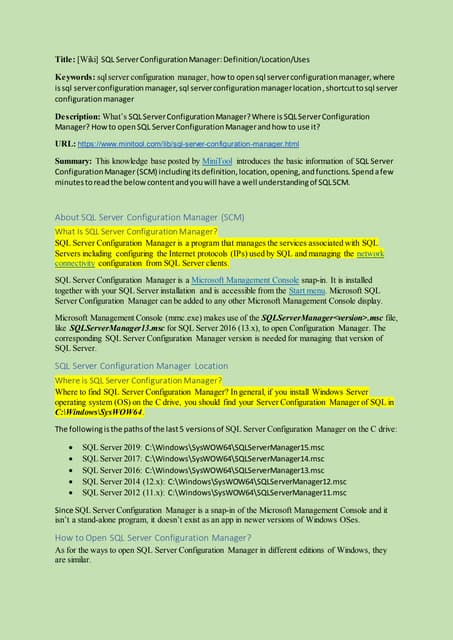 Sql server configuration manager