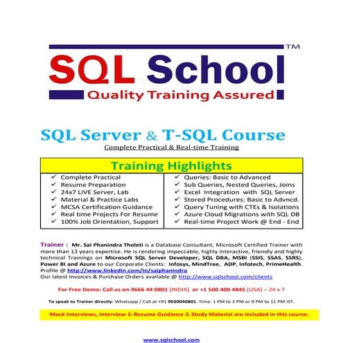 SQL Server Developer Course Online Training | PDF