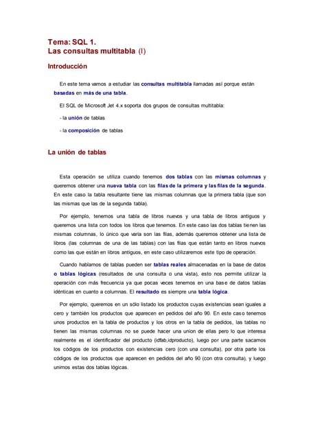 MANEJO DE CONSULTAS MULTITABLA COMO JOIN EN ACCESS Y SQL | PPT