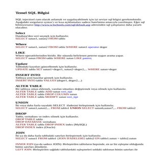 Sql, Sql Injection ve Sqlmap Kullanımı