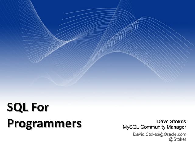 SQL For Programmers -- Boston Big Data Techcon April 27th