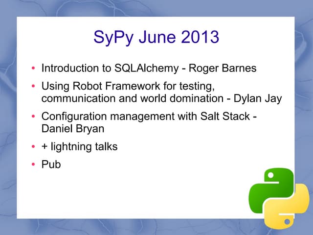 Introduction to SQL Alchemy - SyPy June 2013