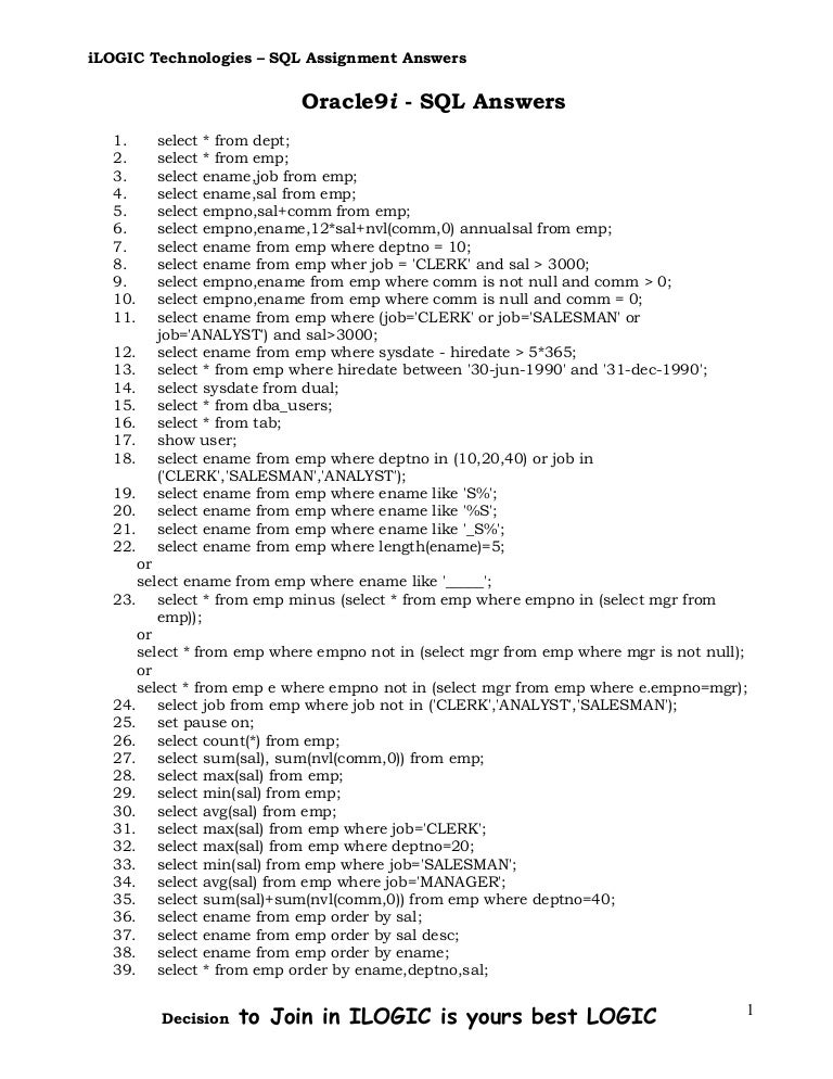 Sql answers