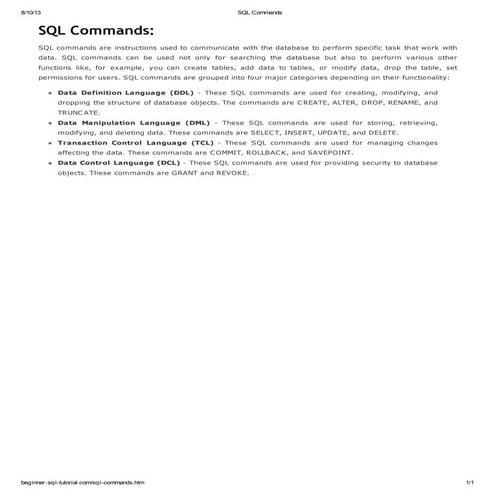 Sql commands | PDF