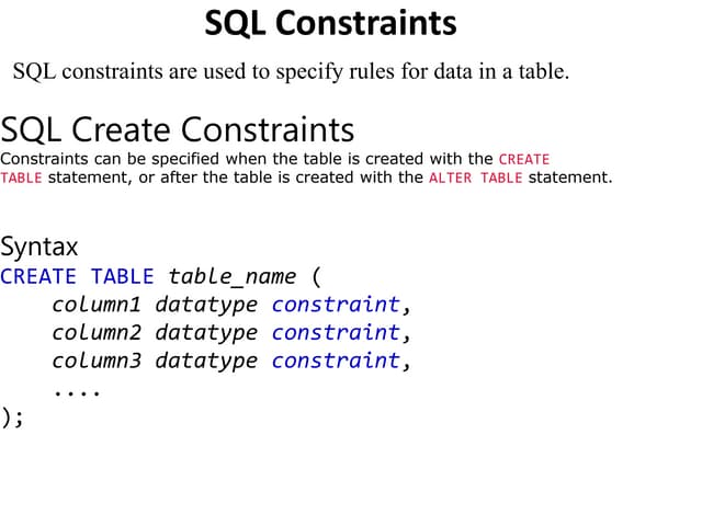 Constraints in Structure Query Language.
