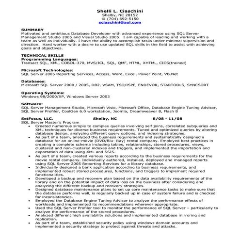 Sql developer resume