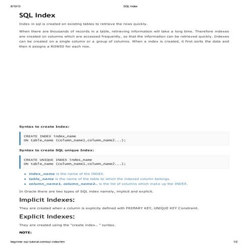 Sql index | PDF