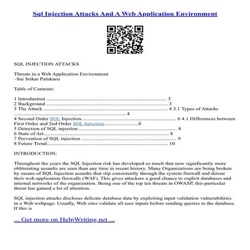 Sql Injection Attacks And A Web Application Environment | PDF