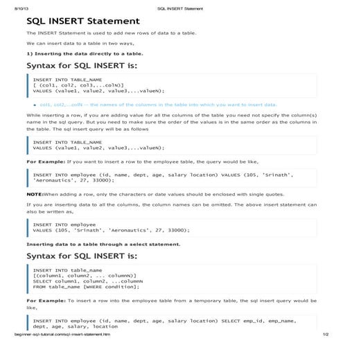 Sql insert statement | PDF